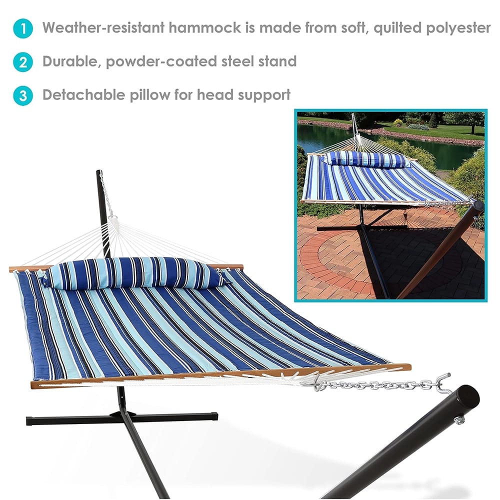 Sunnydaze 2-Person Outdoor Fabric Hammock with Stand, Catalina Beach