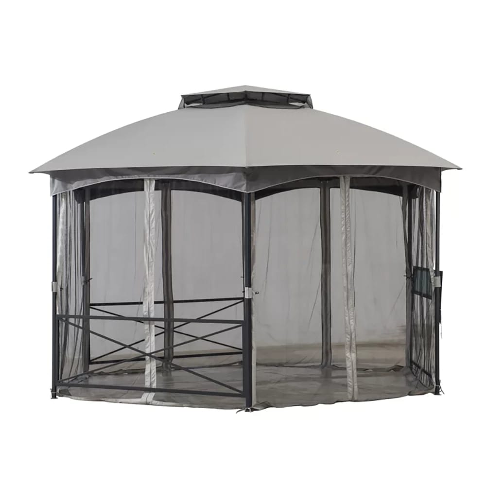 Sunjoy 2-Tone Steel Gazebo with 2-Tier Dome Roof, 14.7' x 12.7', Gray