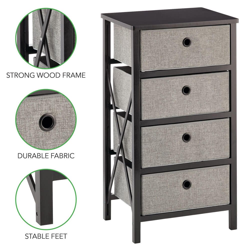 mDesign 4-Drawer Foldable Dresser, Charcoal