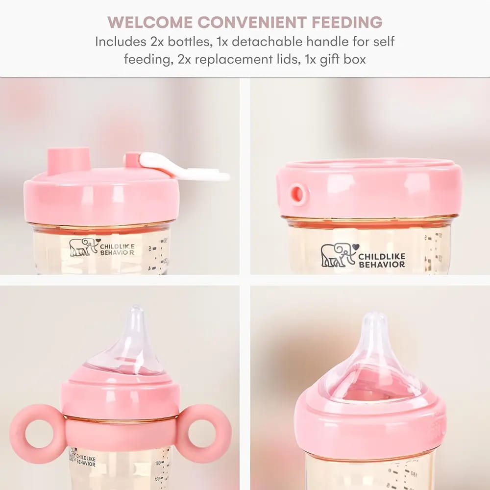 Childlike Behavior Anti-Colic Baby Bottles Set, Pink