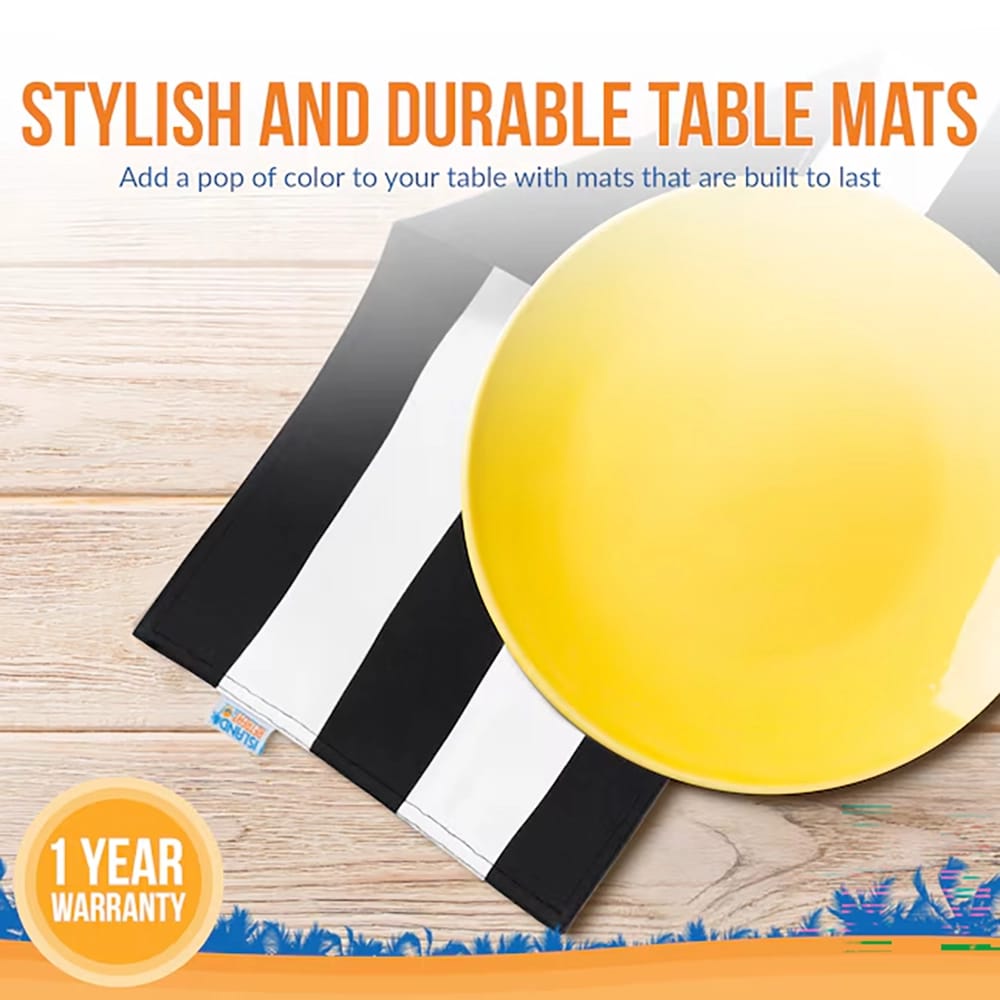 Island Retreat Striped Polyester Rectangle Placemats, Black/White, 6 Pack