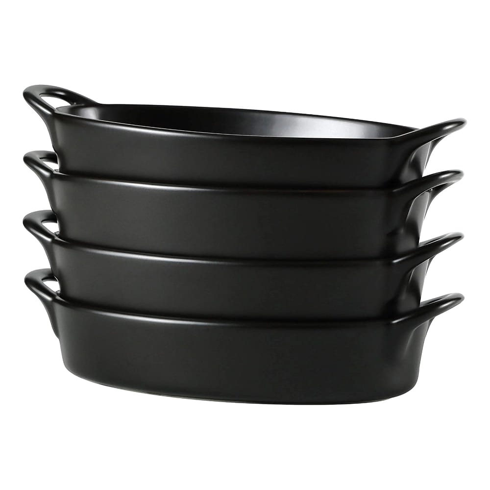 Bruntmor Porcelain Ceramic Pie Pan, Black, Set of 4