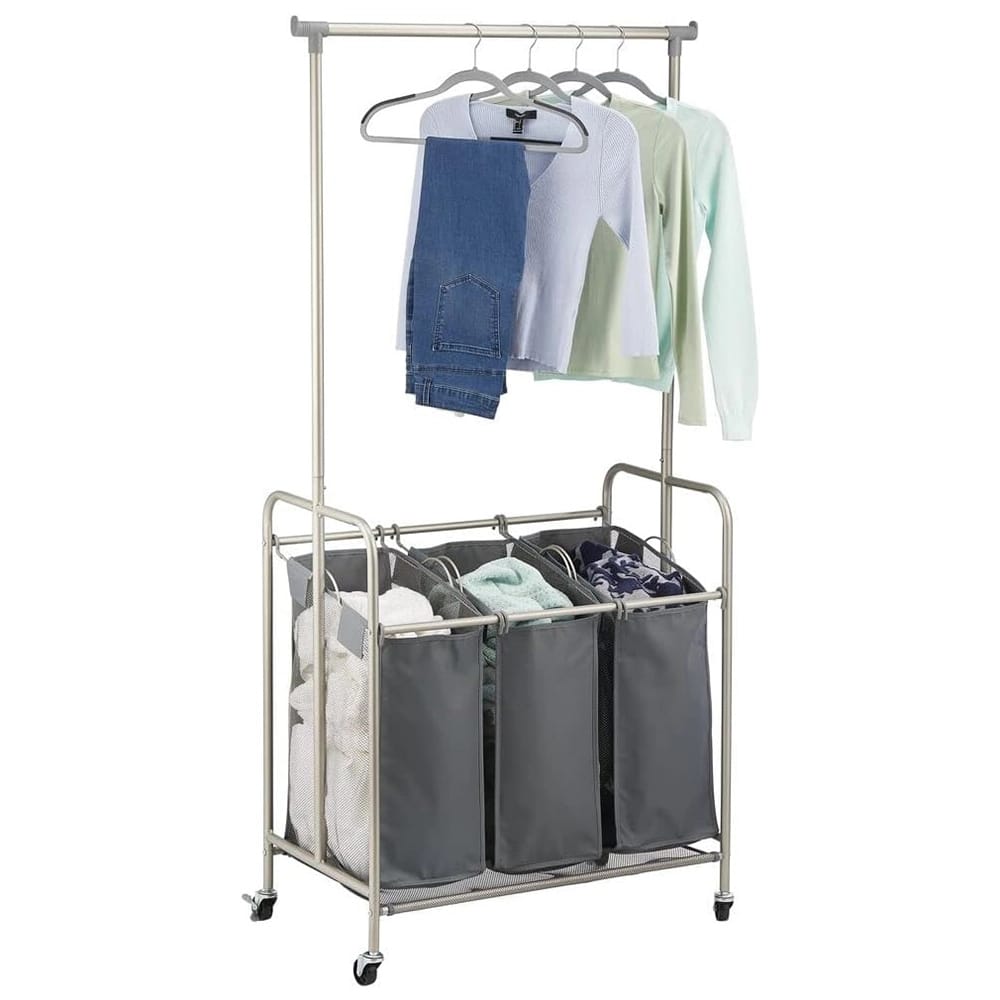 mDesign Portable Laundry Sorter with Wheels, Silver