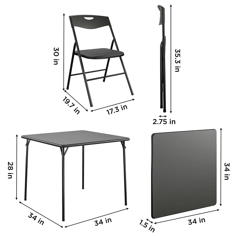 Cosco 5-Piece Folding Table and Chair Set, Black