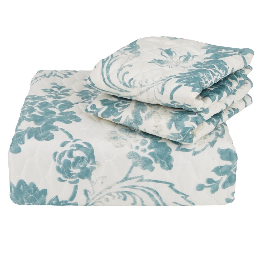 Gregory Harper Floral Blues Collection Stitched Microfiber Full/Queen Quilt Set, 3-piece
