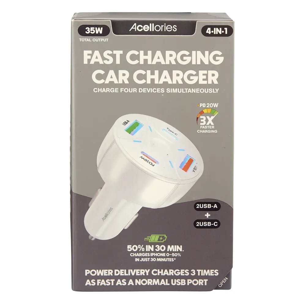 Acellories 4-In-1 Fast Charging Car Charger