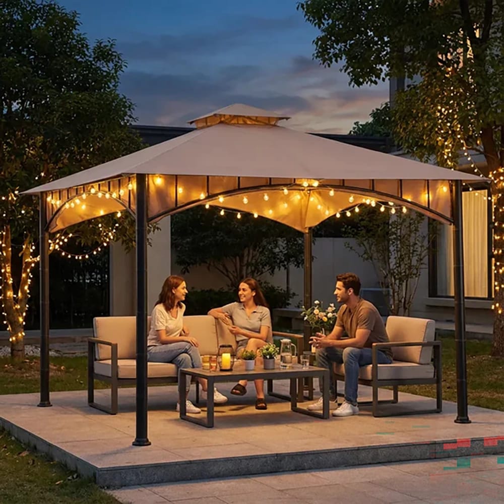 Sunjoy 11' x 11' Canopy Gazebo with Bamboo Look Steel Frame