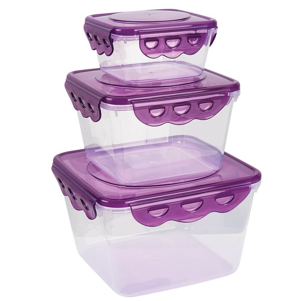 Think Fresh Square Easy Lock Airtight Food Containers, 3 Piece