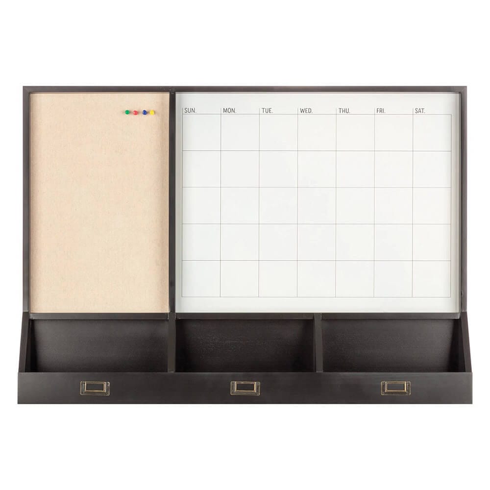 Fabric Pinboard & Monthly Calendar Wall Organizer with Storage Cubbies