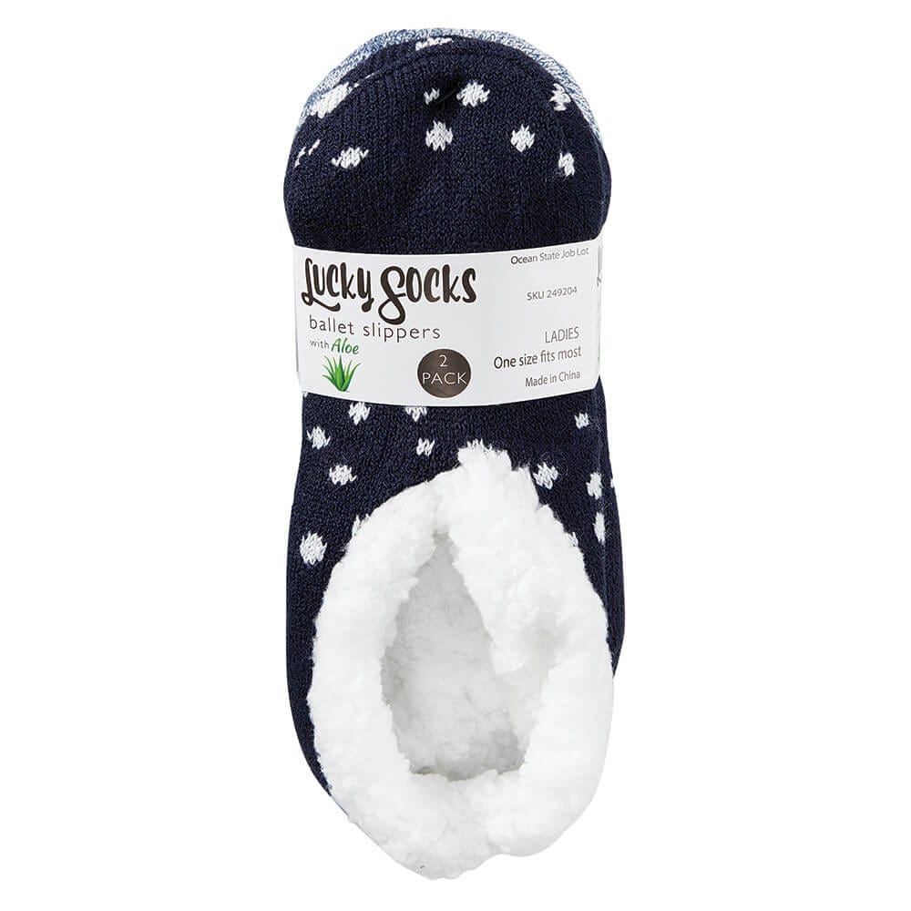 Lucky Socks Ballet Slippers with Aloe, 2 Pair