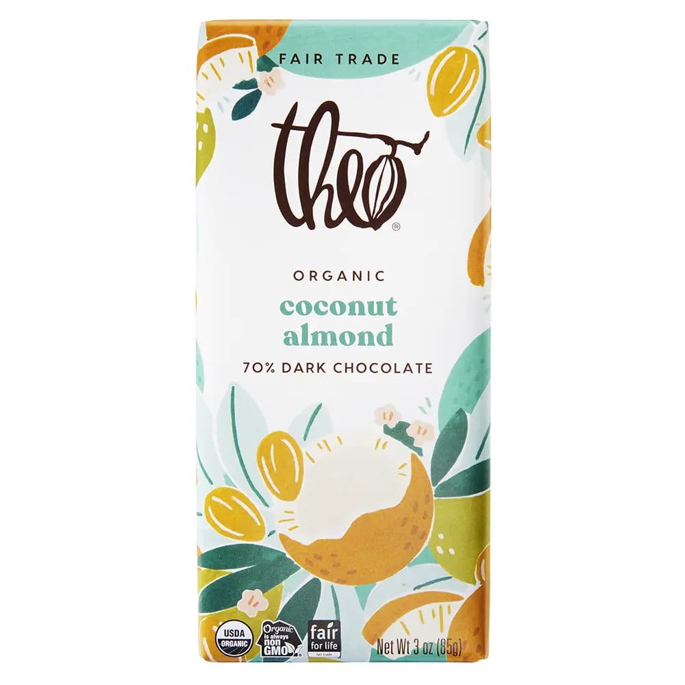 Theo Organic Coconut Almond Dark Chocolate Bar, 3 oz