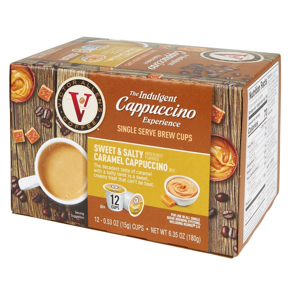 Victor Allen's The Indulgent Cappuccino Experience Sweet & Salty Caramel Brew Cups, 12 Count