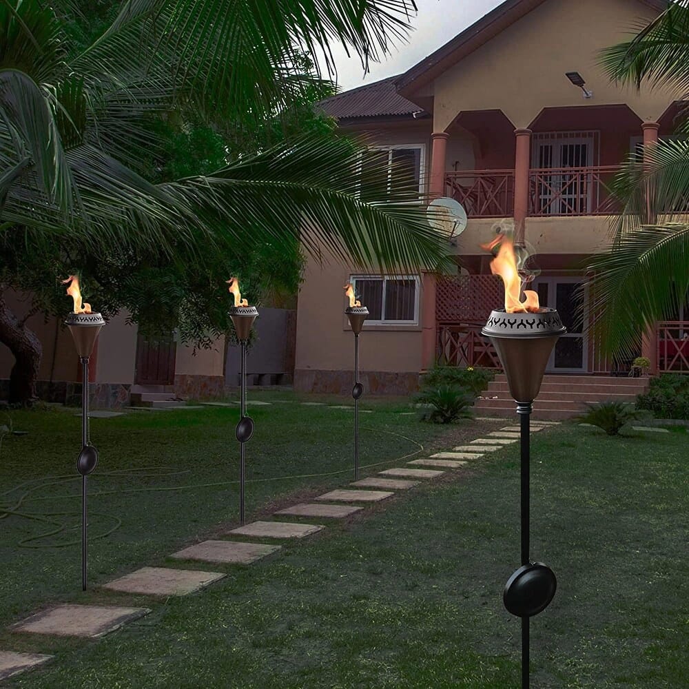 60" Large Flame Garden Torch with Snuffer & Wick, 2 Pack, Black/Brown