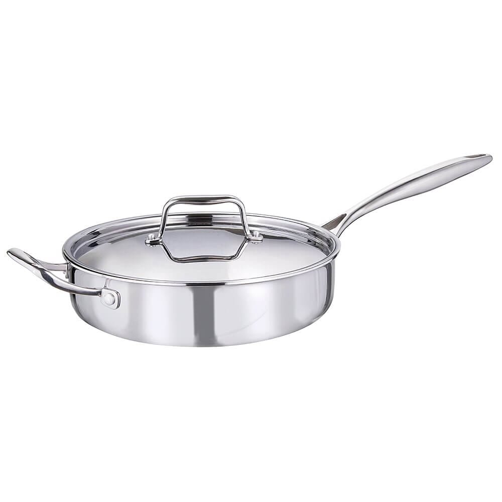 Faure Tri-Ply Stainless Steel Saute Pan with Helper Handle and Lid, 3.5 qt