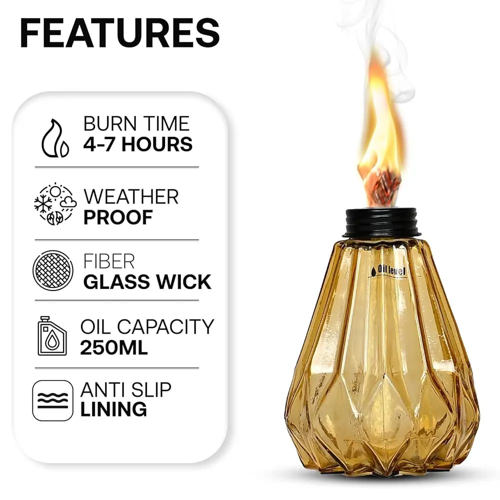 Decorative Glass Pineapple Table Torch, 3 Pack, Amber