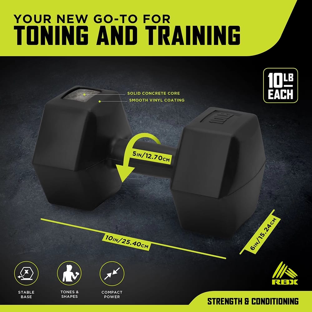 RBX Vinyl Coated Hand Weight Dumbbell Set, 10 Lbs, Black
