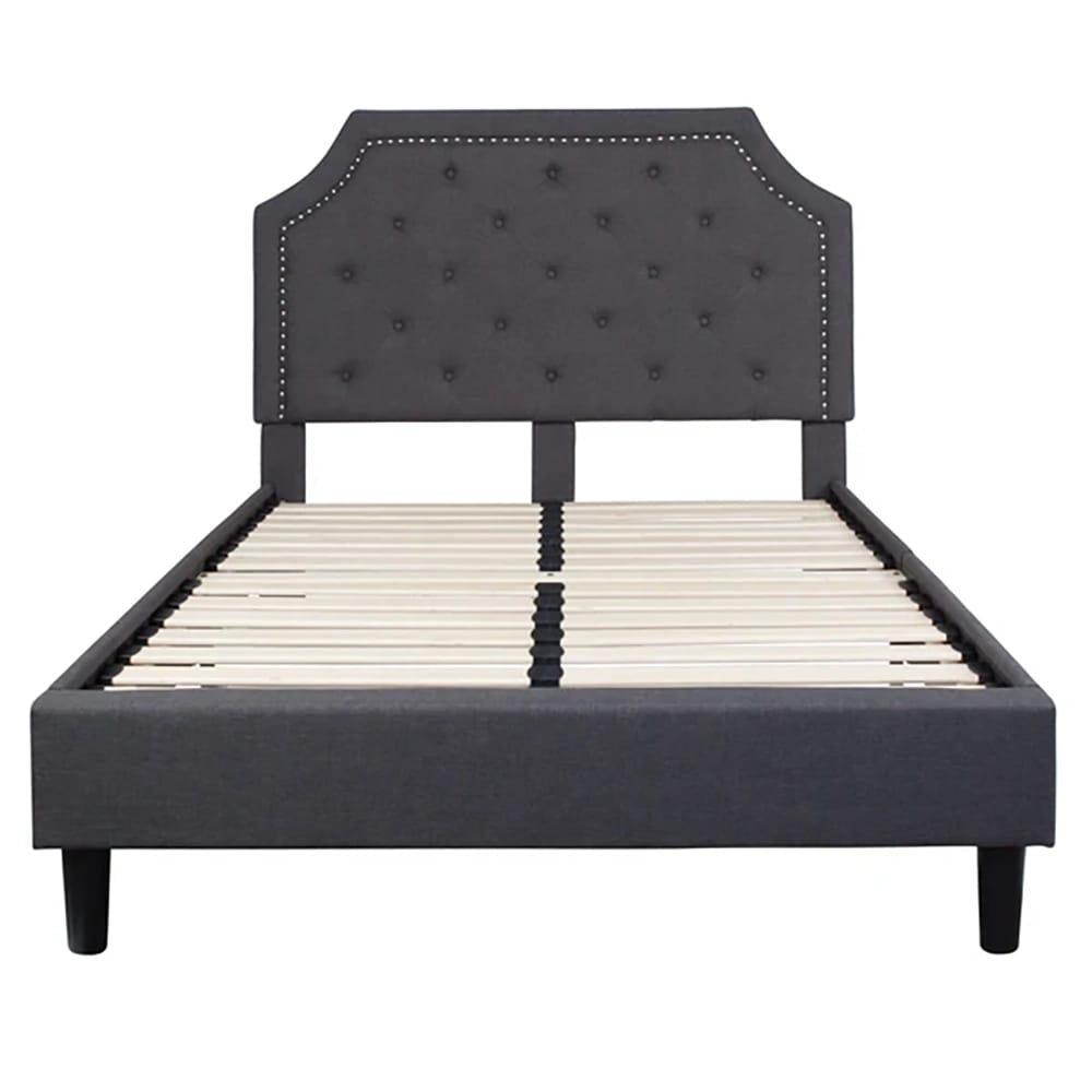Arched Tufted Upholstered Platform Bed Frame, Full, Dark Gray