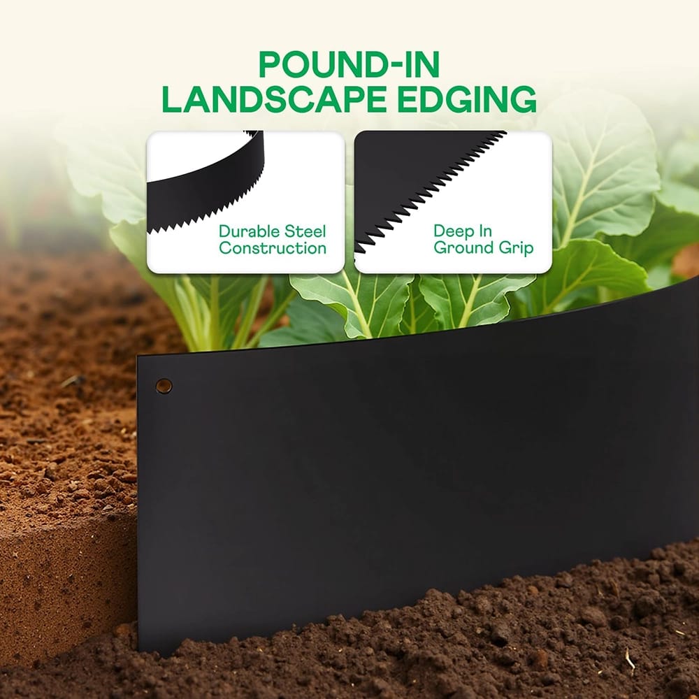 Idzo Black Metal Weather Resistant Landscape Edging, 6-Piece, 40" x 8"