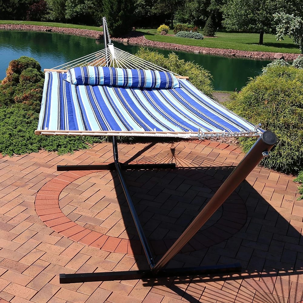 Sunnydaze 2-Person Outdoor Fabric Hammock with Stand, Catalina Beach