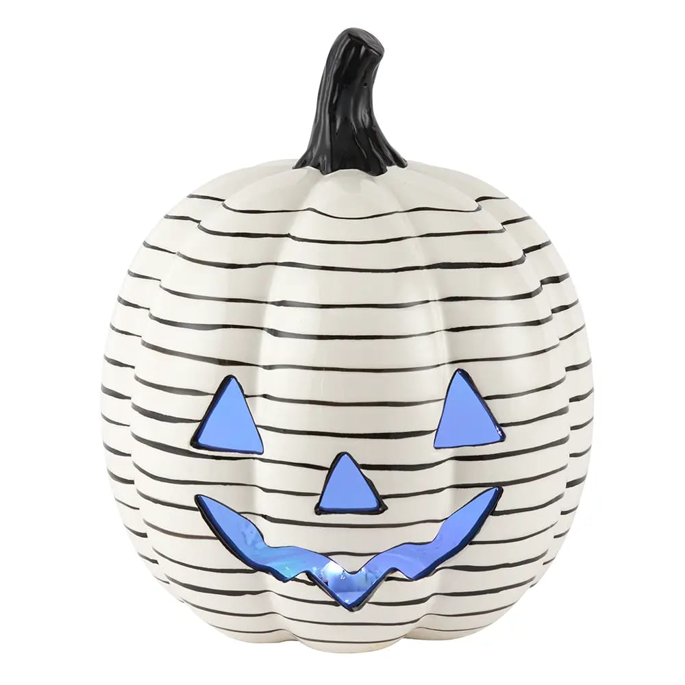 Ceramic LED Striped White Jack-O-Lantern