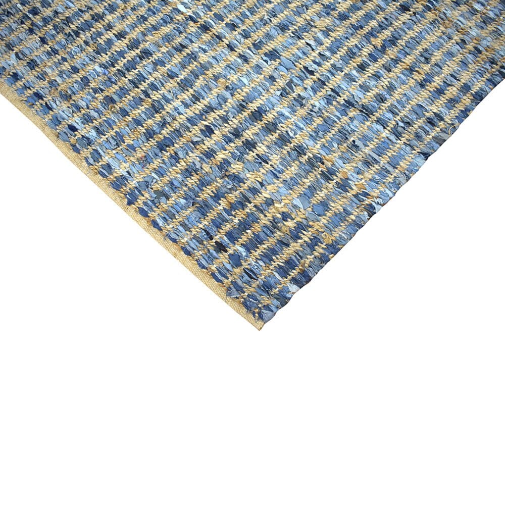 Handwoven 5' x 8' Denim and Jute Area Rug with Non-Skid Backing