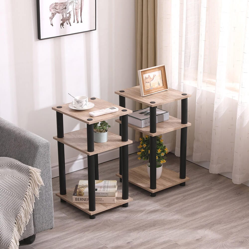 Turn-N-Tube End Table, Set of 2, Oak/Black