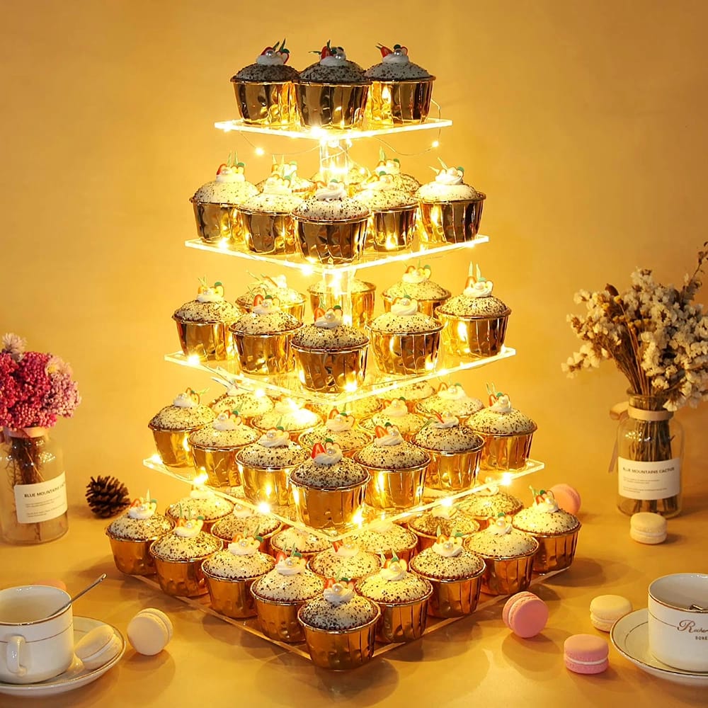 Vdomus 5-Tier Acrylic Cupcake Tower with LED Lights
