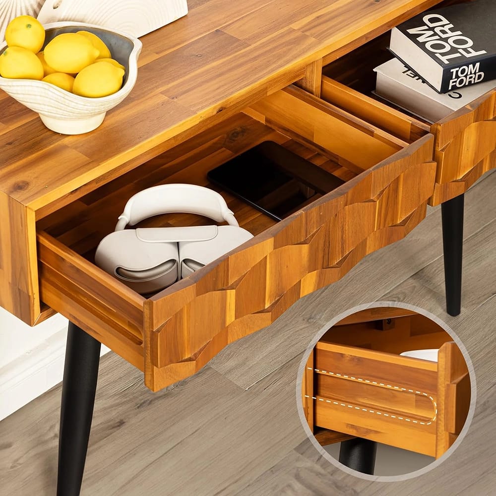Bme Modern Mid-Century 2-Drawer Console, Teak Brown