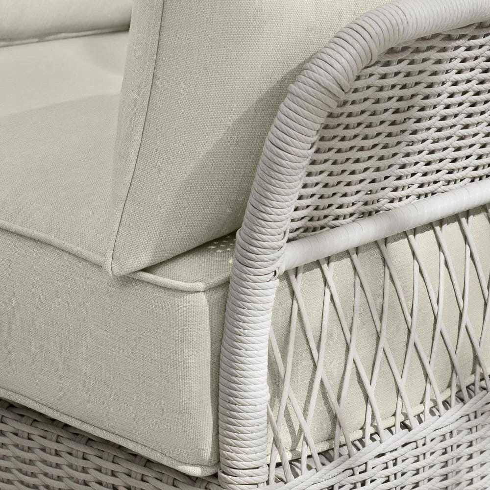 Hampton Bay Pinecroft French Linen 2-Piece Wicker Outdoor Lounge Chair and Ottoman, White/Tan