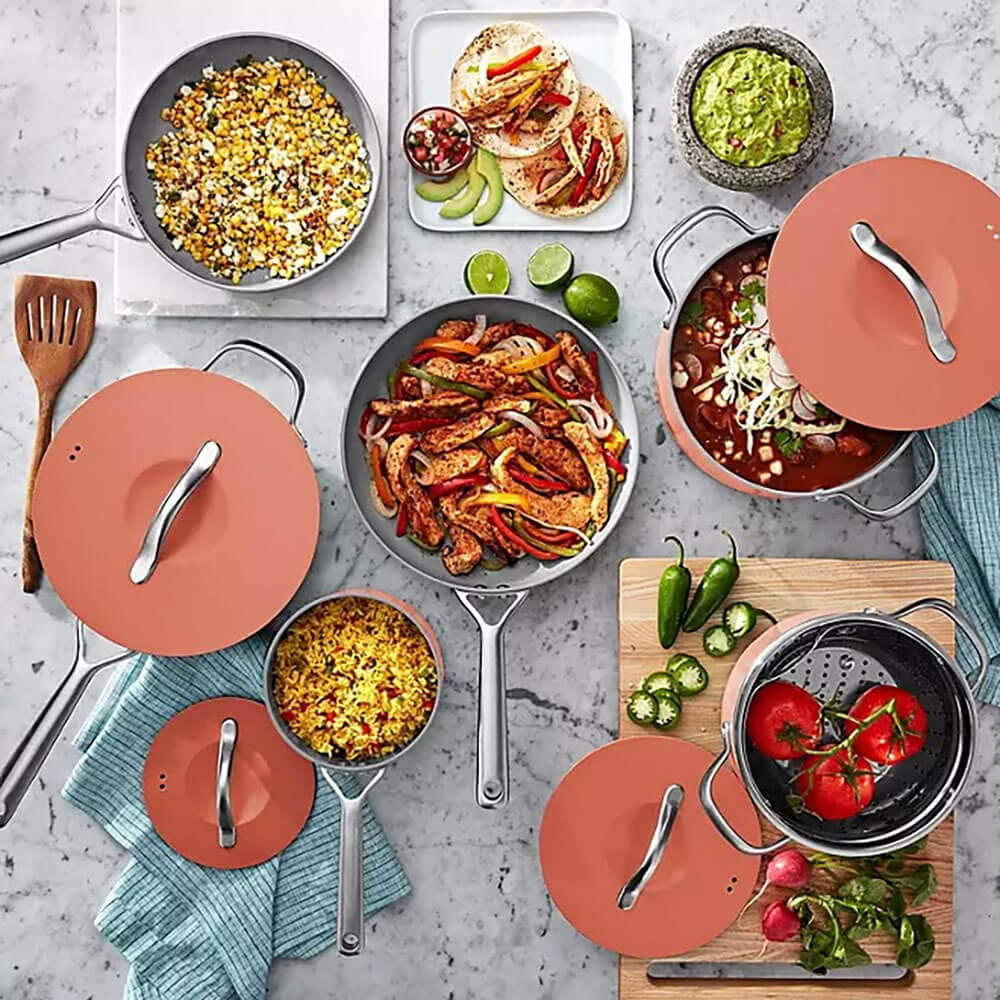 11-Piece Modern Ceramic Cookware Set, Coral