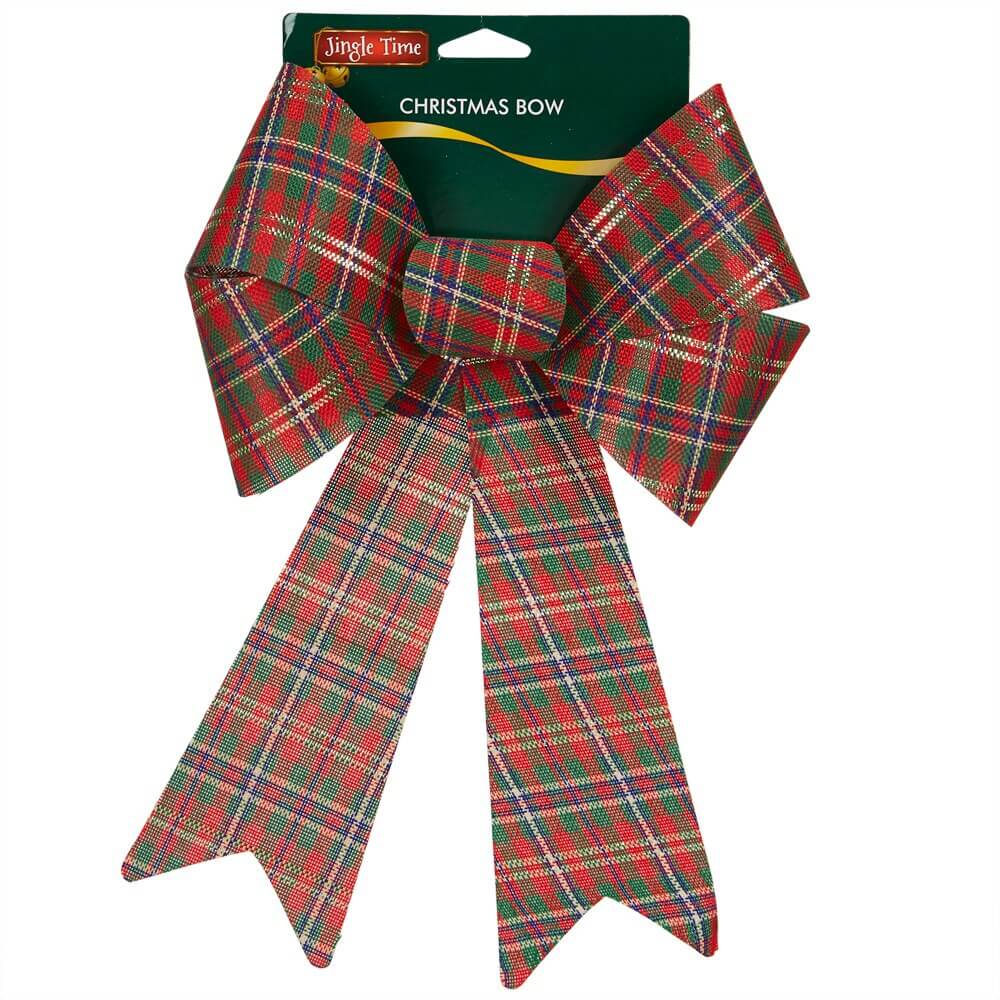 Jingle Time Plaid Burlap Christmas Bow, 9" x 15"