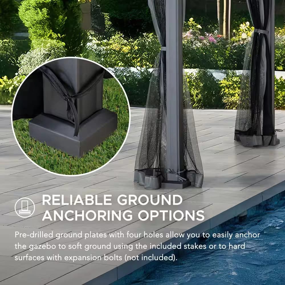 Real Living 10' x 12' Heavy-Duty Steel Hardtop Gazebo, Black
