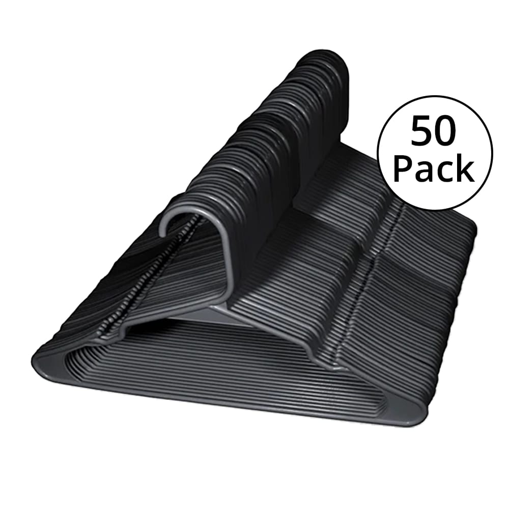 Heshberg Notched Plastic Hangers, Black, 50 Pack
