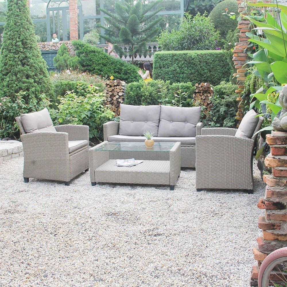 Outdoor 4-Piece Resin Wicker Patio Set, Brown/Light Brown