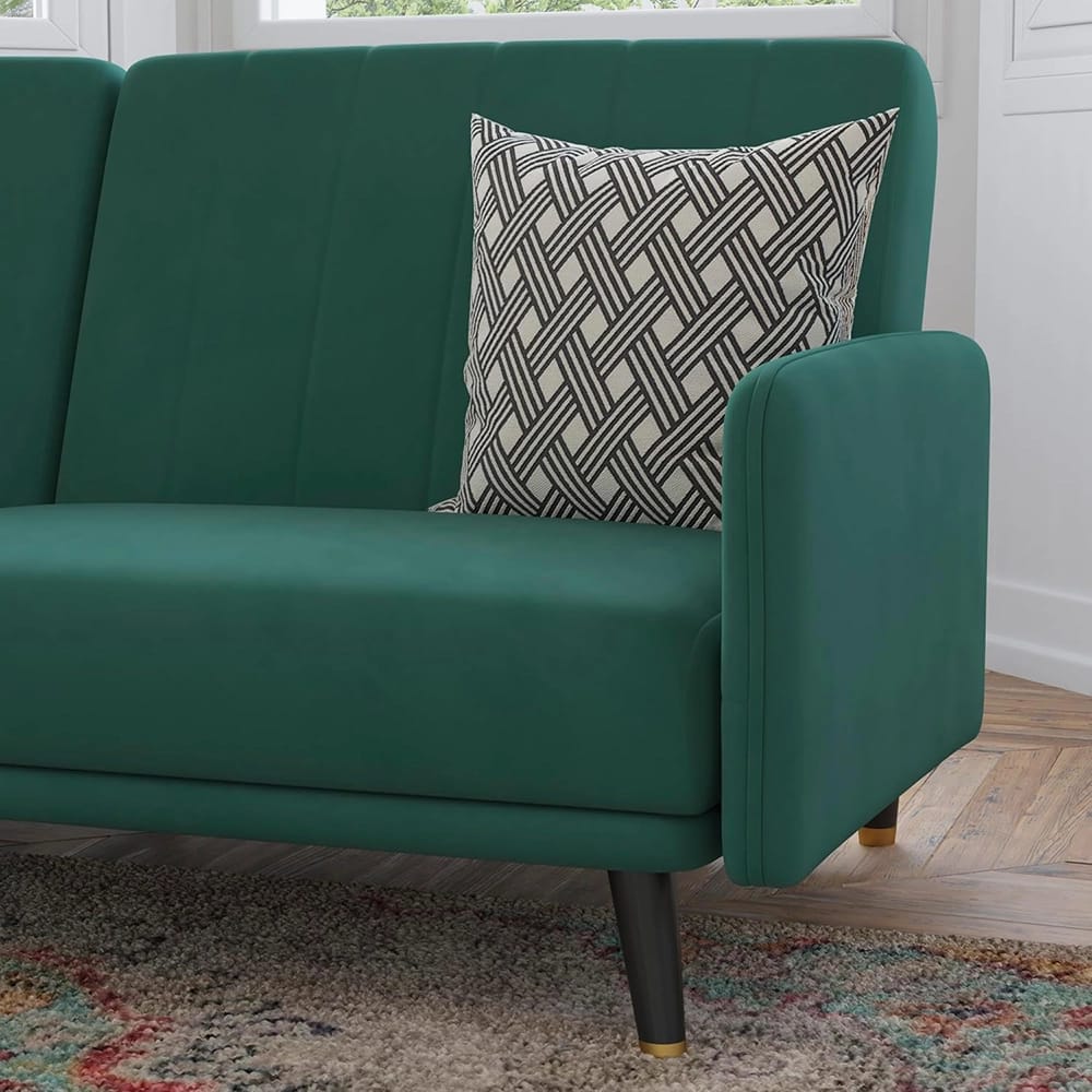 Convertible Split Back Velvet Futon, Emerald