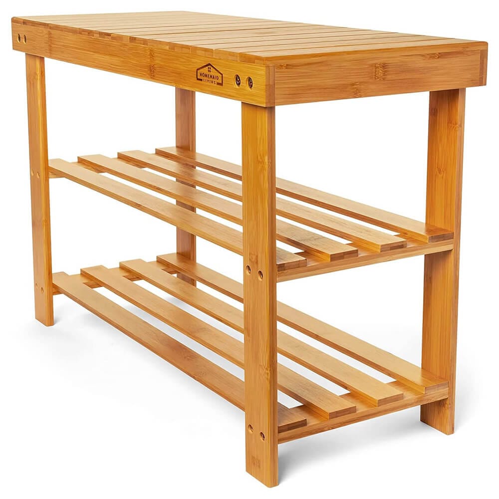 Homemaid Living 3-Tier Bamboo Shoe Rack & Bench, Natural