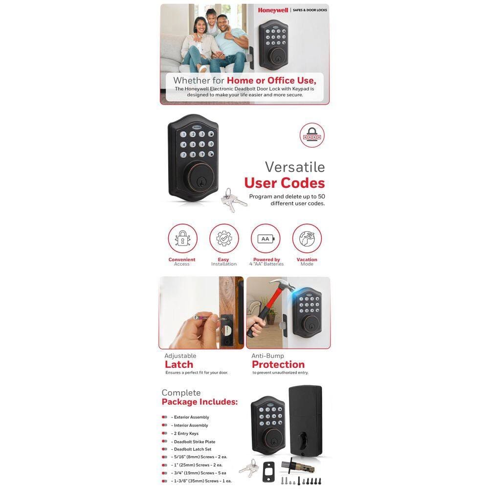 Honeywell Single Cylinder Deadbolt Lock with Electronic Keypad, Oil Rubbed Bronze