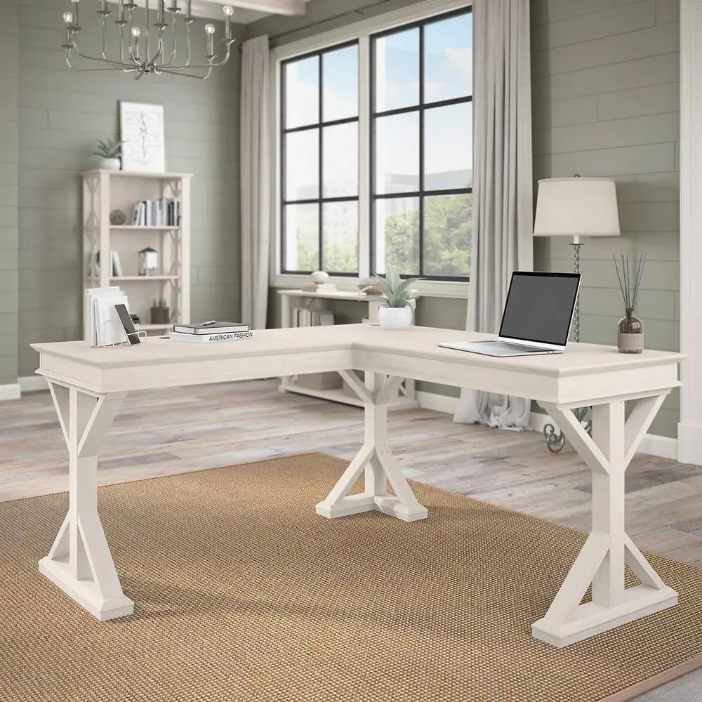 Bush Home Farmhouse L Shaped Computer Desk, White