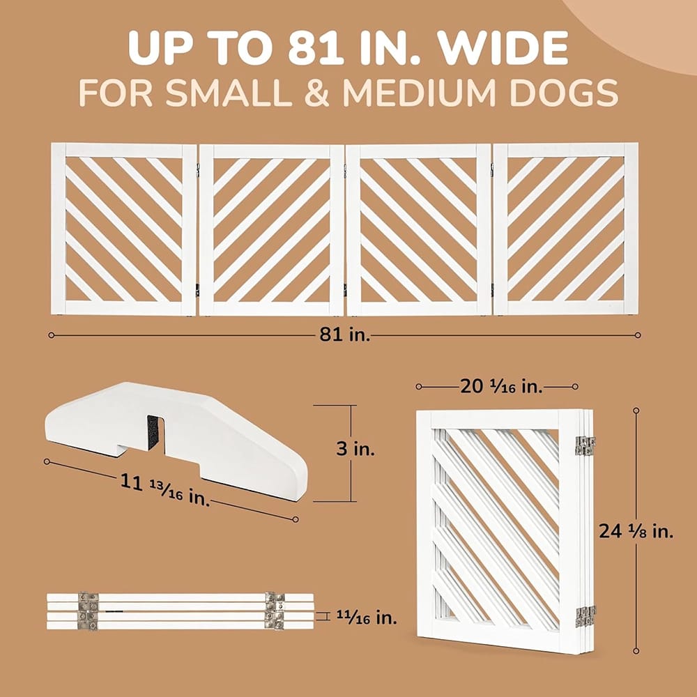 dCee Acacia Wood Extra Wide Freestanding Dog Gate, White, 81"