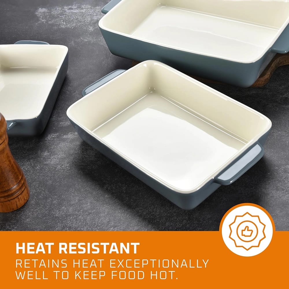 Bruntmor Porcelain Bakeware Set, 3 Pack, Gray
