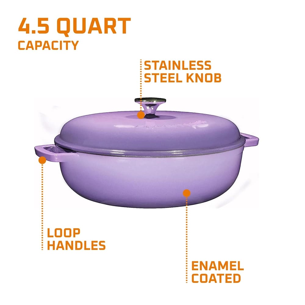 Bruntmor 4.5 Quart Pre-Seasoned Cast Iron Dutch Oven, Purple
