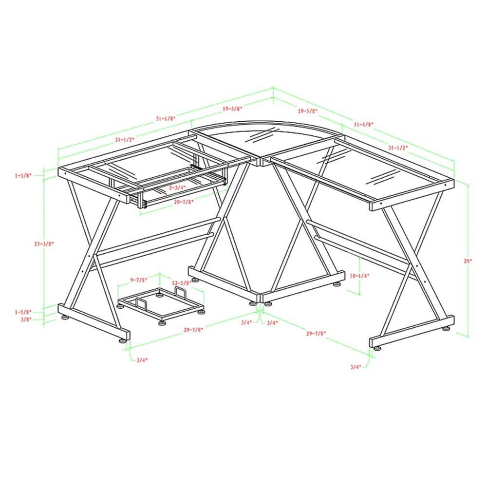 Walker Edison L-Shaped Modern Glass Corner Computer Desk, Black/Clear