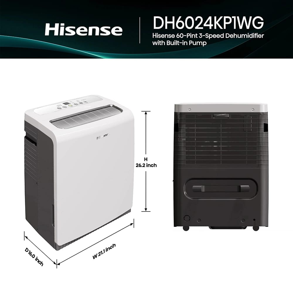 Hisense 60-Pint Room Dehumidifier with Built-In Pump, White (Factory Refurbished)