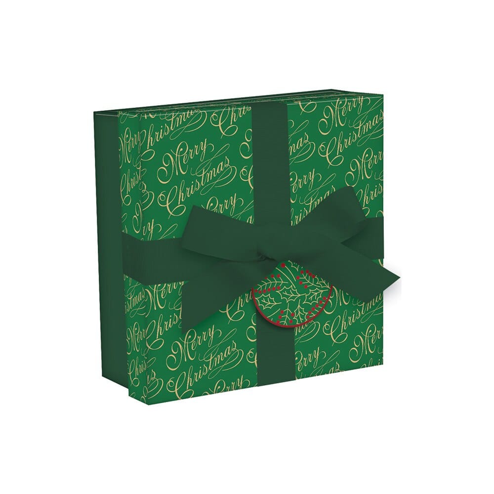 Small Christmas Gift Box with Ribbon and Tag, 8" x 8"