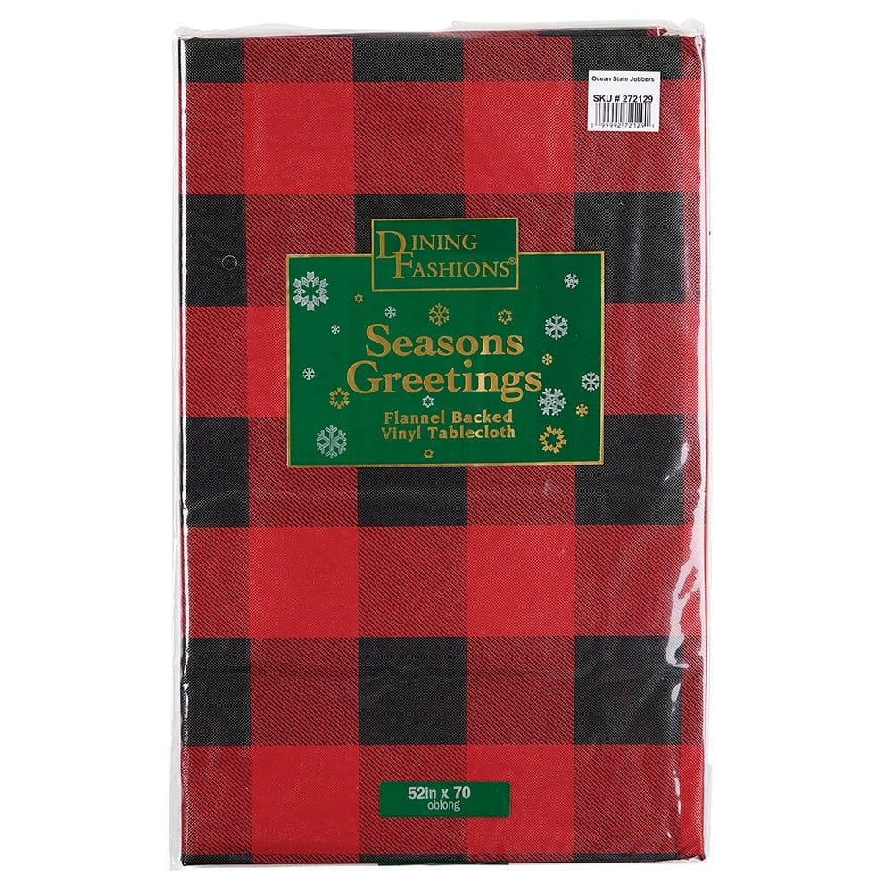 Seasonal Greetings Holiday Vinyl Tablecloth with Flannel Backing