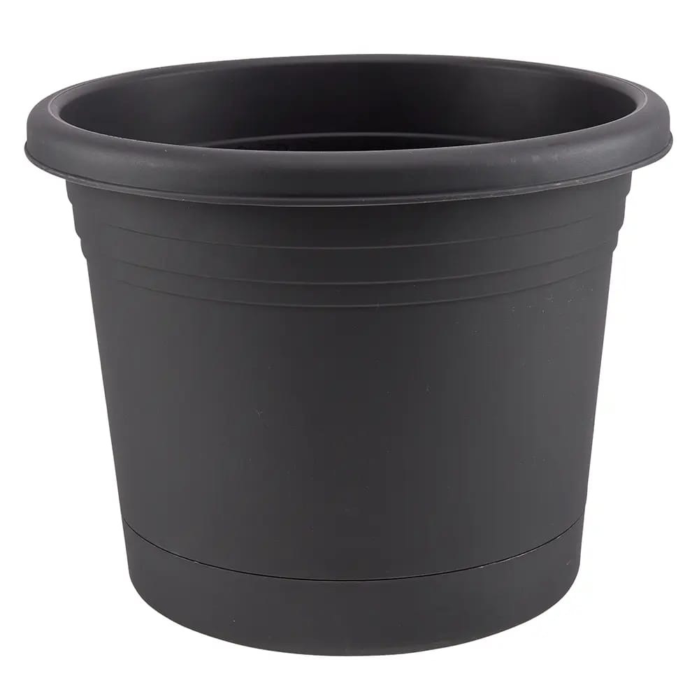 Rolled Rim Resin Planter, Lead Gray, 8"