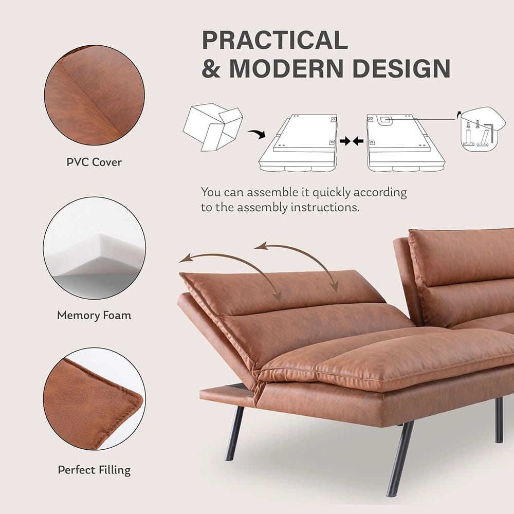 Memory Foam Futon Sofa Bed, Brown