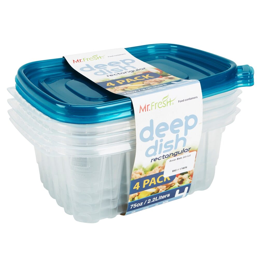 Mr. Fresh Deep Dish Rectangular Food Storage Containers, 4 Count