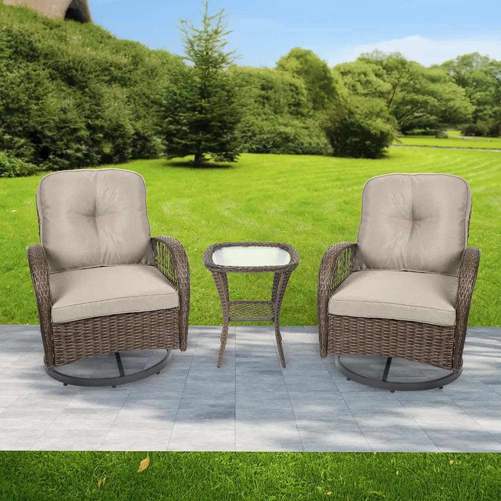 3-Piece Swivel Rocking Wicker Set