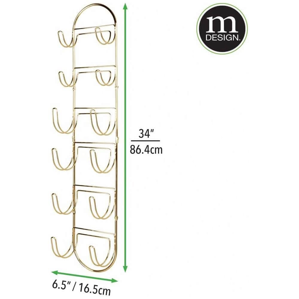 mDesign Wall-Mounted Towel Rack with 6 Compartments, Set of 2, Soft Brass